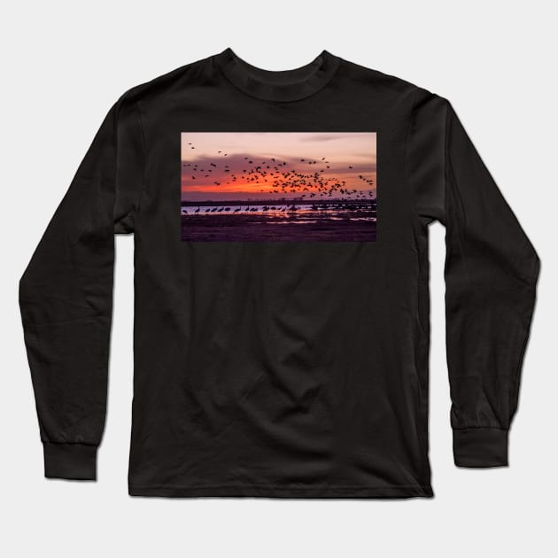 Sunrise at San Luis Valley and thousands of Cranes Long Sleeve T-Shirt by algill